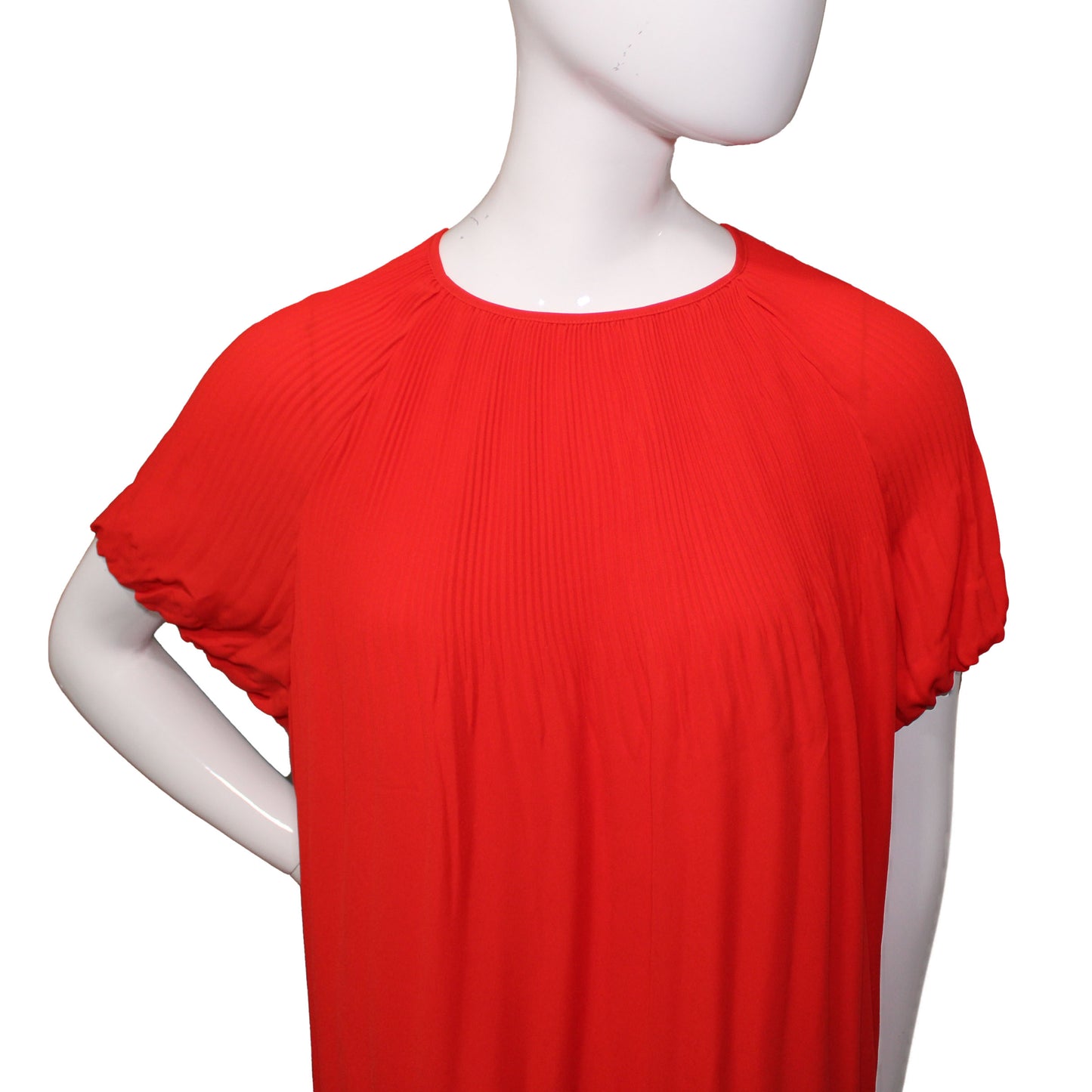 Lands' End Women Size 18 Petite, Short Sleeve Accordion Pleated Blouse, Red