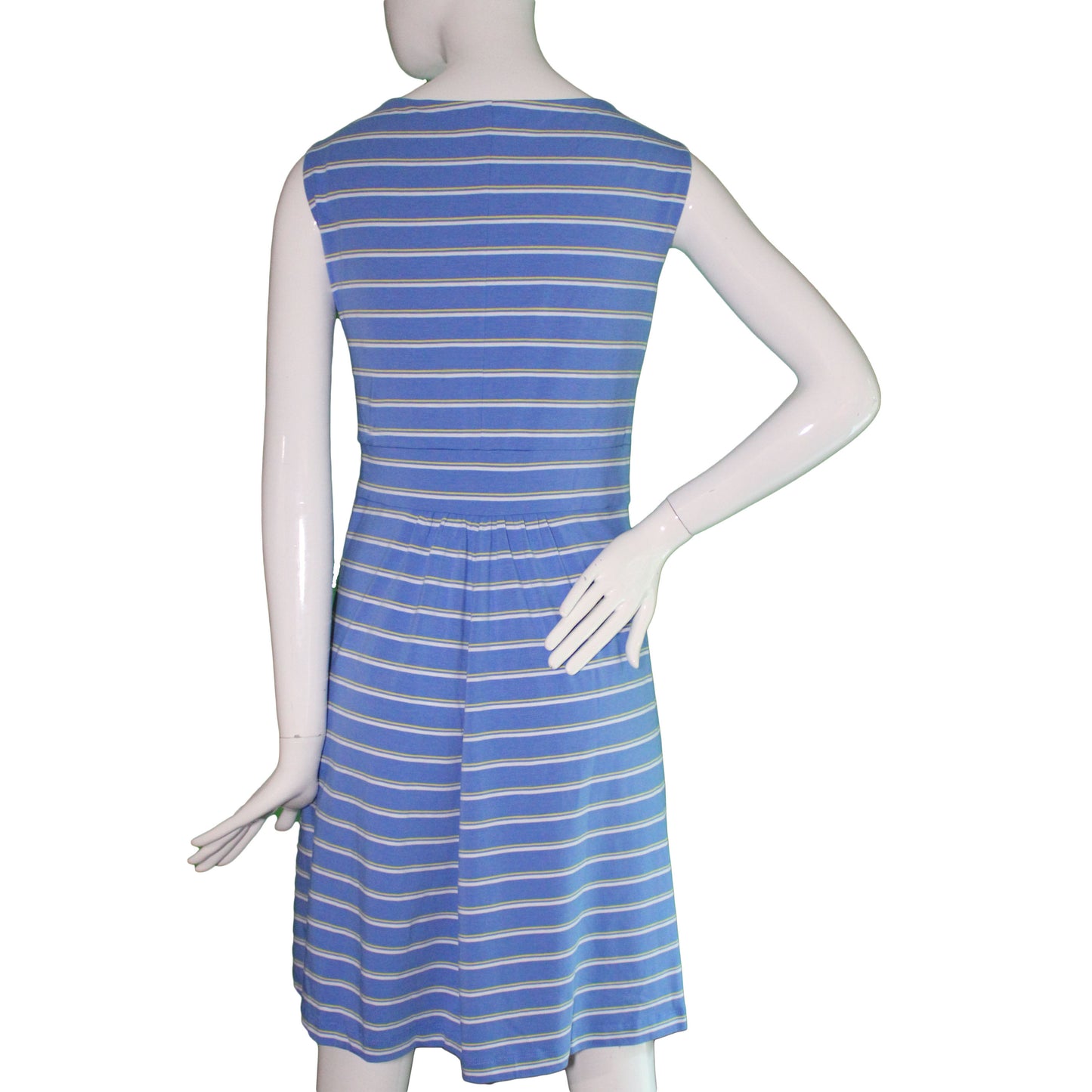 Lands End Women XXS (00-0) Petite Sleeveless Fit & Flare Dress, Blue Stripe