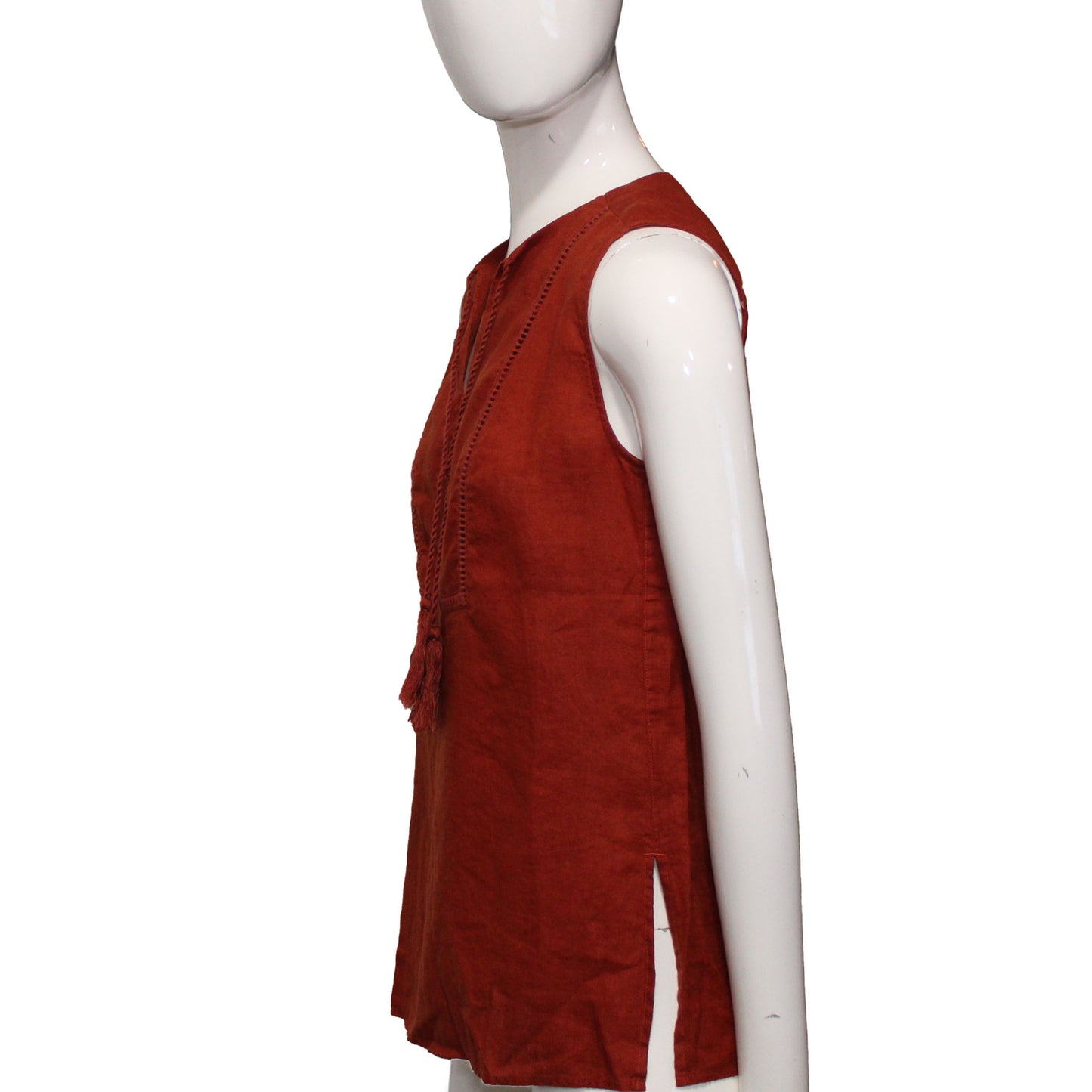 Lands End Women Size 2 Petite Sleeveless Linen Tunic Blouse, Vintage Cinnamon