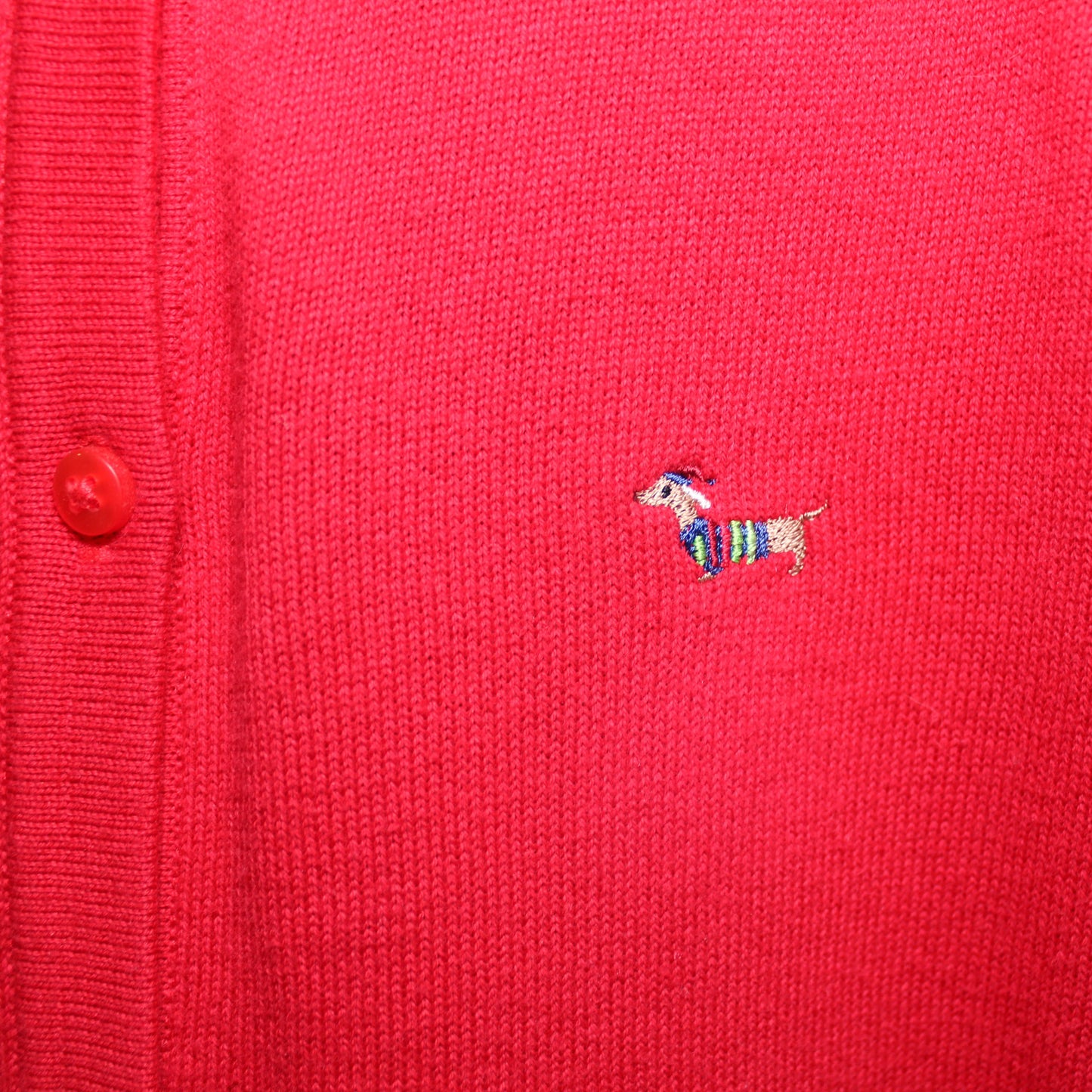 Lands' End Uniform Girl's Size Large (14) Cardigan Sweater, Red w/Dog