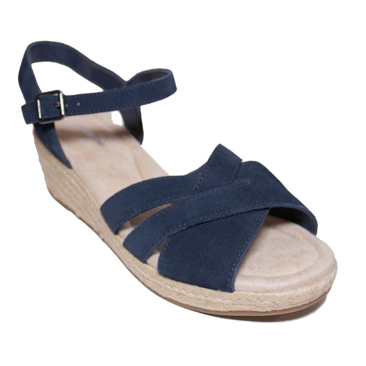 Lands End Women's Size 6.5, Wedge Heel Espadrille Suede Sandal, Radiant Navy