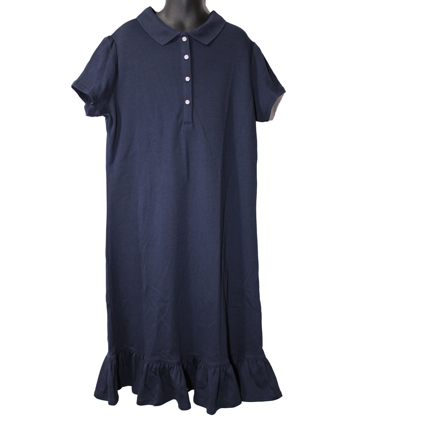 Lands' End Uniform Girl's Size 12, Short Sleeve Knit Ruffle Dress, Classic Navy