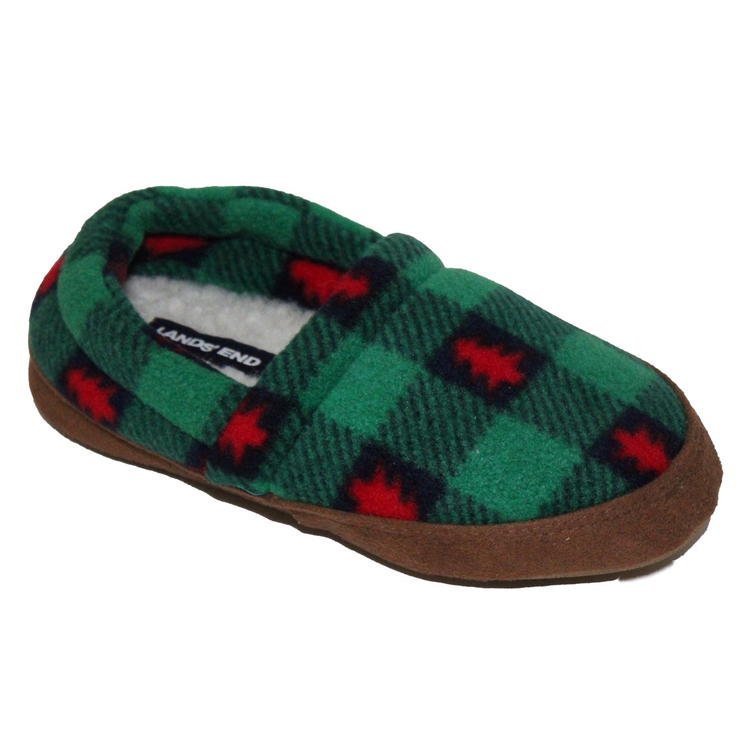 Lands End Kids Size 13, Fleece Indoor/Outdoor Holiday Slippers, Christmas Tree