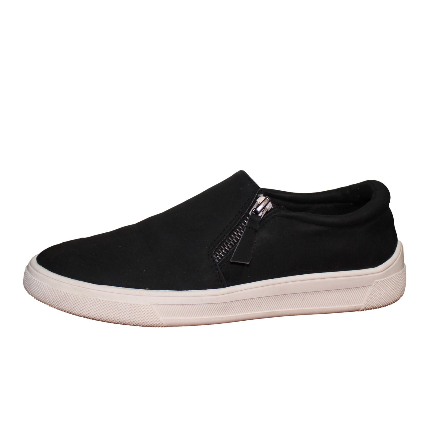 Kensie Ladies' Size 7 Faux Suede Slip on Side Zip Sneaker, Black, Customer Return