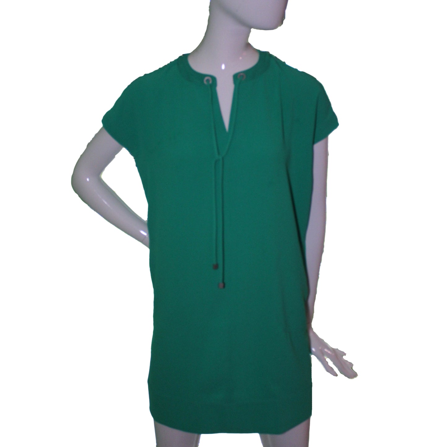 Lands End Women Size 0 Petite, Short Sleeve Slit Neck Tee Dress, Emerald Green