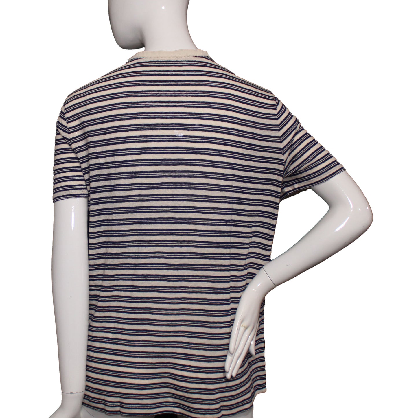 Lands' End Women XL (18) Petite, Short Sleeve Linen V-Neck T-Shirt, Blue Stripe