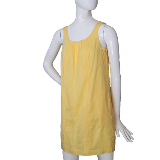 Lands End Women Size 4 Petite Sleeveless Cotton Pintuck Dress, Light Sun Yellow