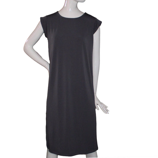 Lands End Women Small (6-8) Petite Short Sleeve Tee Shirt Dress, Onyx Gray