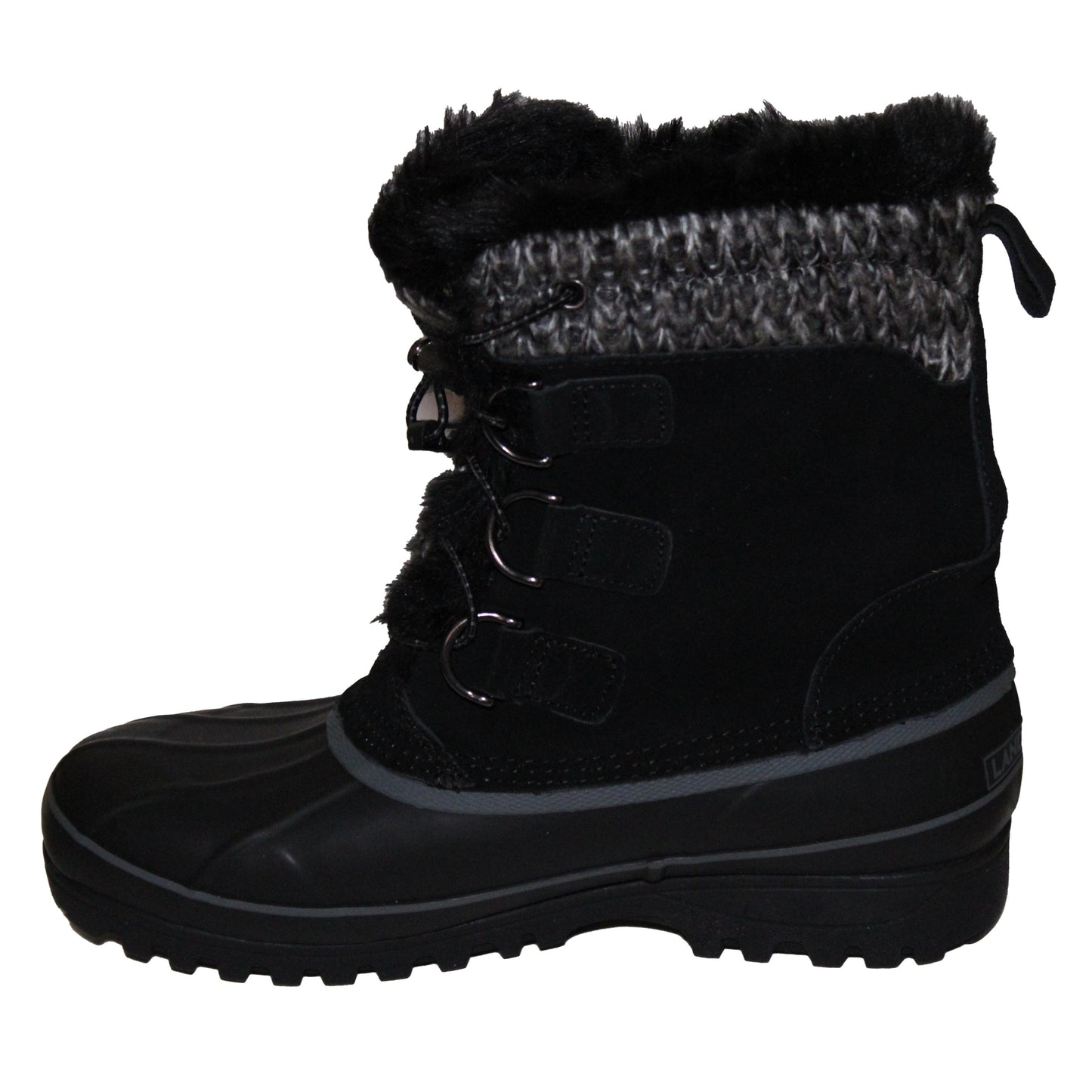 Lands End Womens Size 6, Hillary Short Faux Fur Suede Leather Snow Boots, Black New without Box