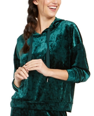 Alfani Women's, Size X-Small, Crushed Velvet Hoodie, Pine Green Velvet