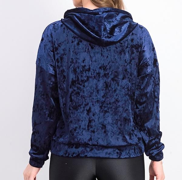 Alfani Women's, Size Medium, Crushed Velvet Hoodie, Midnight Velvet