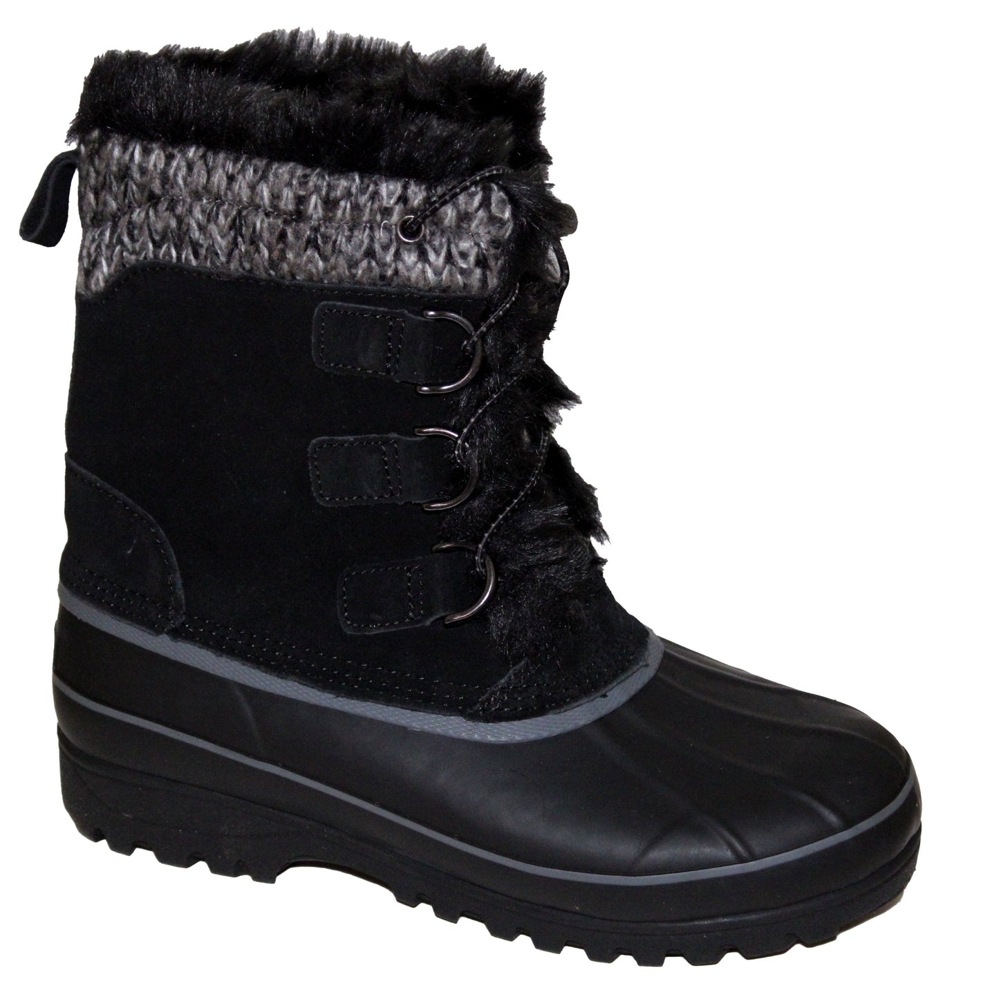 Lands End Womens Size 6, Hillary Short Faux Fur Suede Leather Snow Boots, Black New without Box