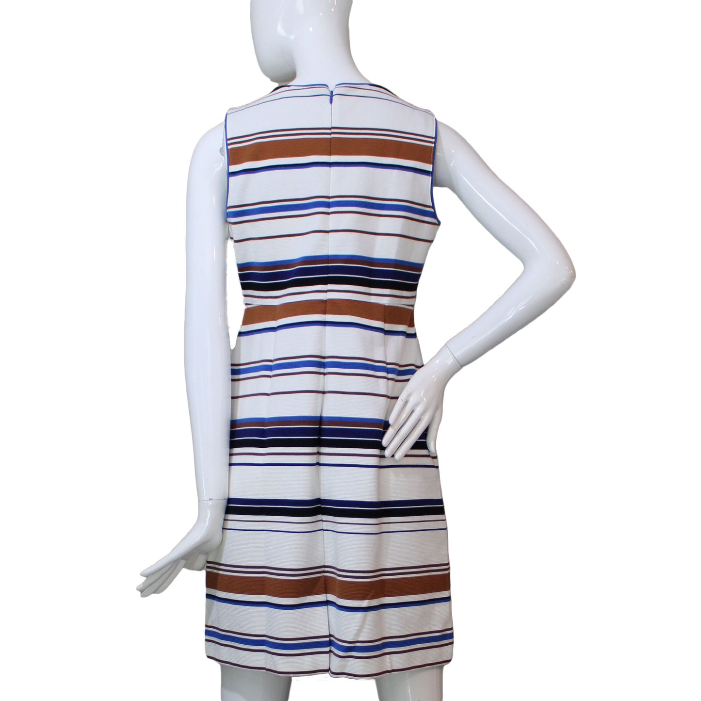 Lands End Women Size 8 Petite Sleeveless Keyhole Sheath Dress, Ivory Stripe