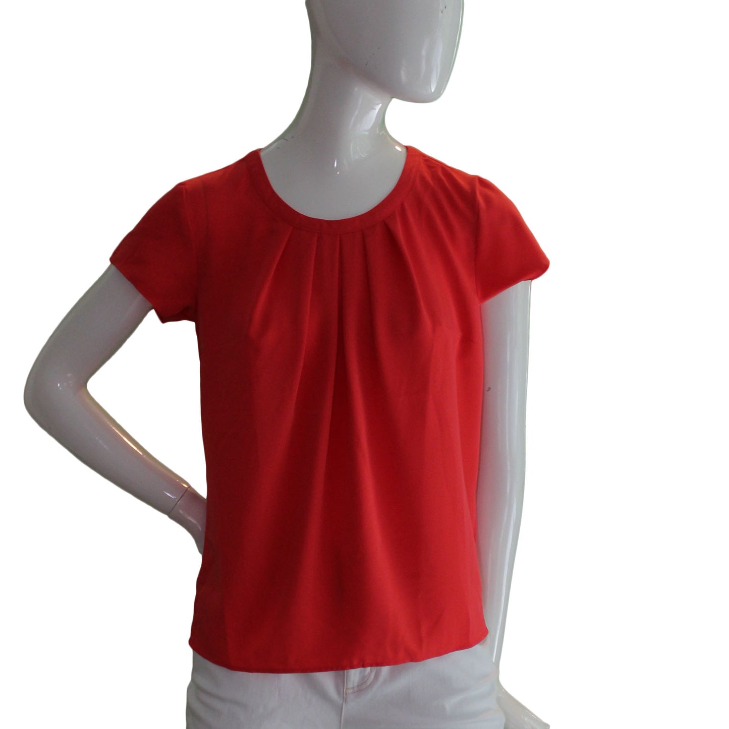 Lands End Women, Size 00 Petite Short Sleeve Pleated Blouse, Crimson Dawn Red