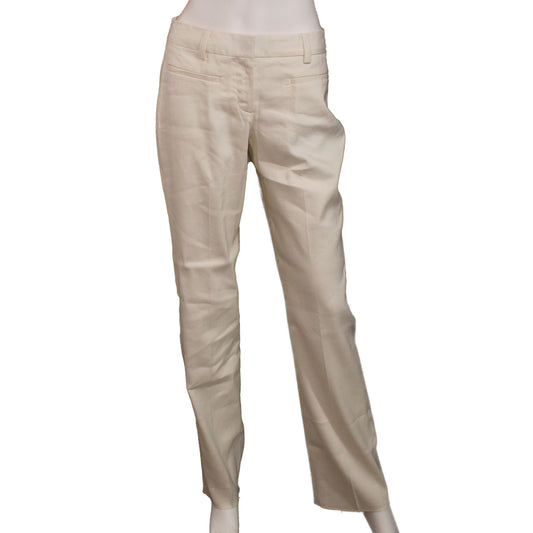 Lands' End Women Size 2 Petite, Career Linen Trouser Pants, Unhemmed, Off-White