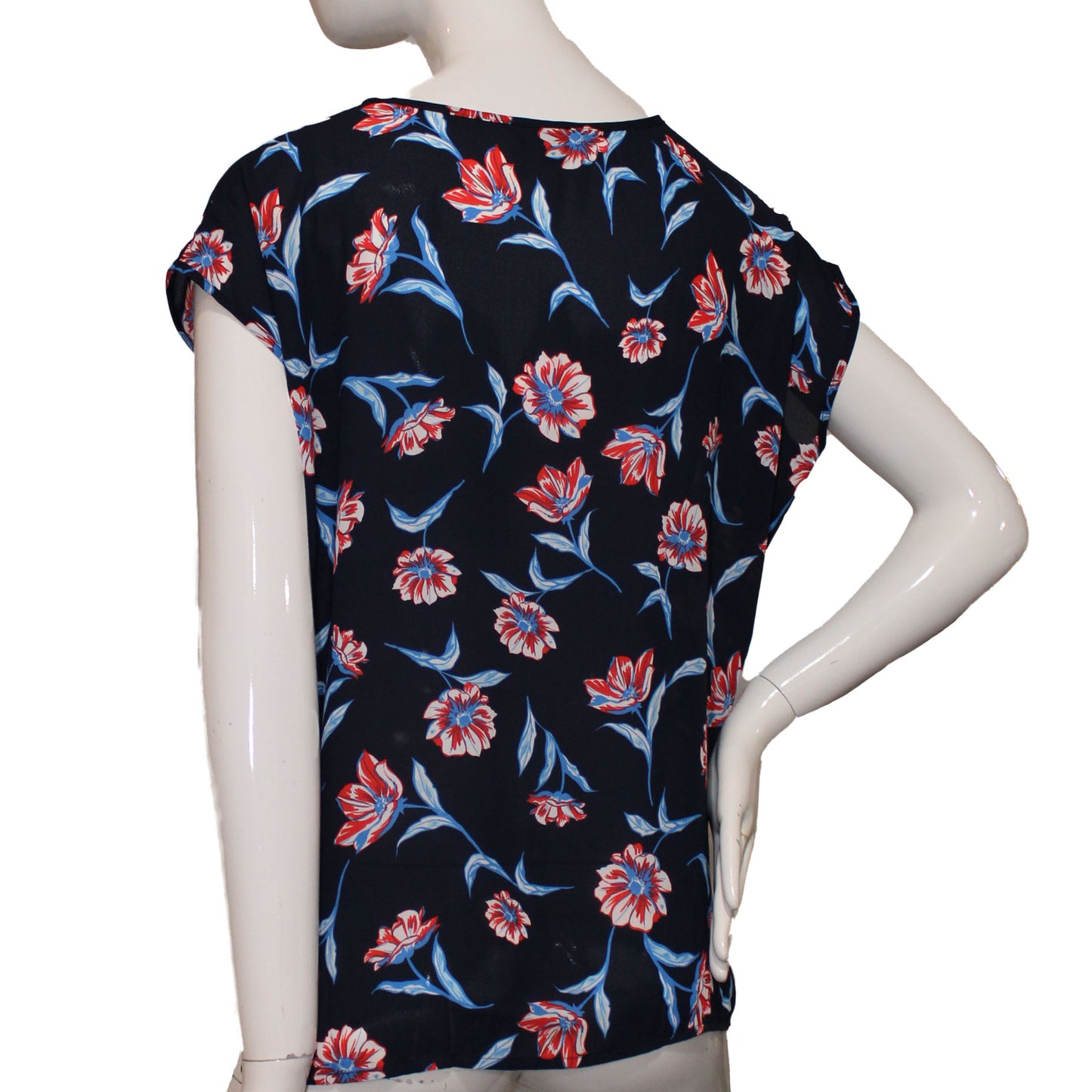 Lands' End Women Size 2 Petite, Dolman Sleeve Blouse Top, Radiant Navy Floral