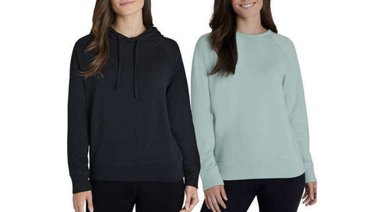 Eddie Bauer Women Size Small, 2-PACK Ultra Soft , Blue Crewneck & Black Hoodie