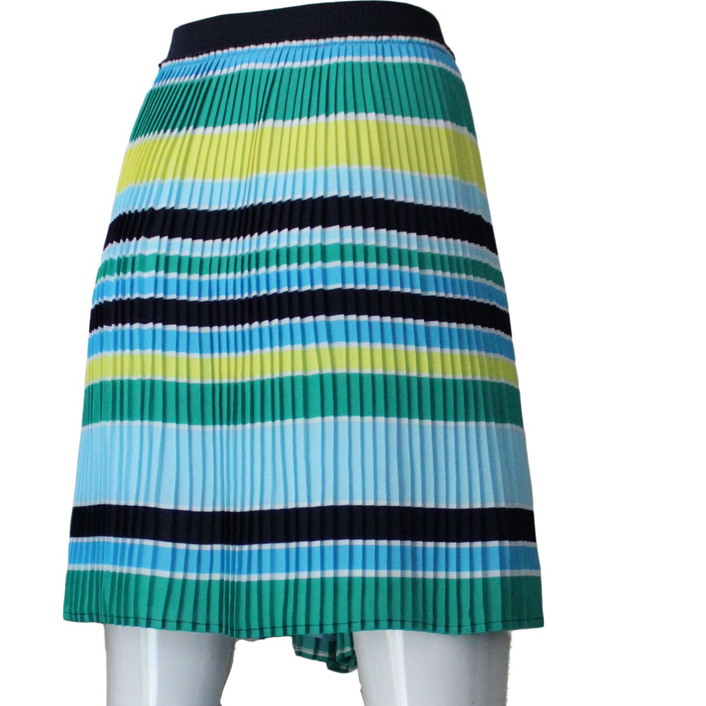 Lands End Women Size 10 Petite Woven Pleated Skirt, Stripes