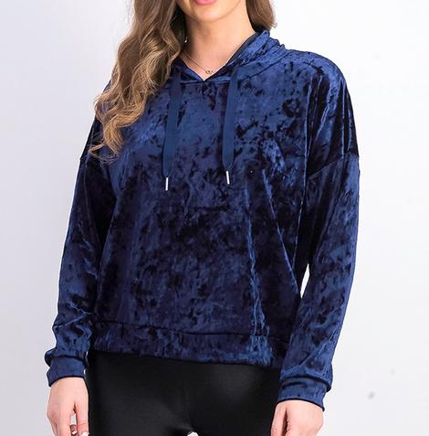 Alfani Women's, Size Medium, Crushed Velvet Hoodie, Midnight Velvet