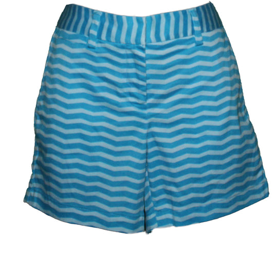 Lands End Women's Size 2 Petite, Chino Shorts 5" Inseam, Cyan Blue Chevron Print