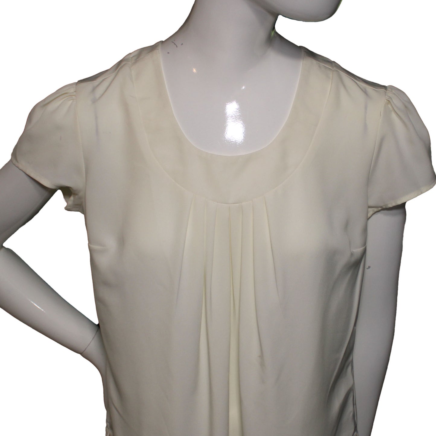 Lands' End Women Size 0 Petite Short Sleeve Pleated Blouse, Ivory