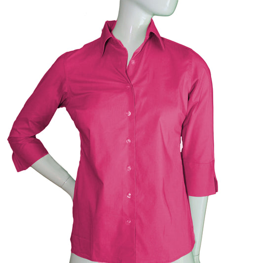 Lands End Size 0 Petite, 3/4 Sleeve Stretch Broadcloth Blouse, Rich Raspberry