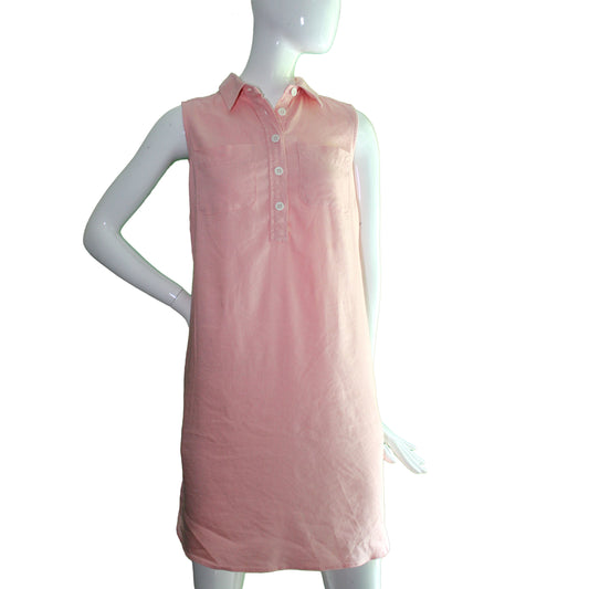 Lands End Women 4 Petite Sleeveless Woven Shirt Dress, Peach Blush