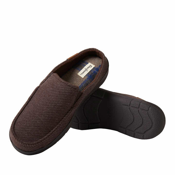 Dearfoams Mens Size Medium (9-10), Indoor/Outdoor Slipper Easy On/Off, Brown
