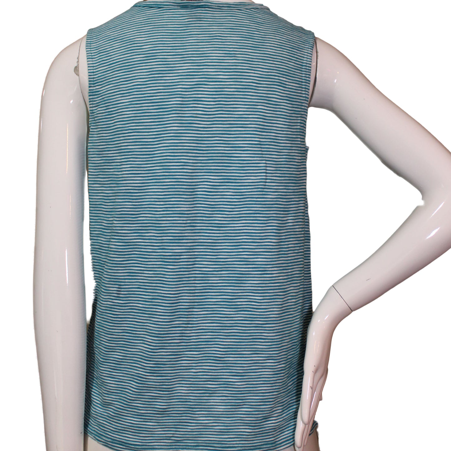 Lands End Women Size Small (6-8) Petite, Sleeveless Front Tie Top, Aqua Stripe