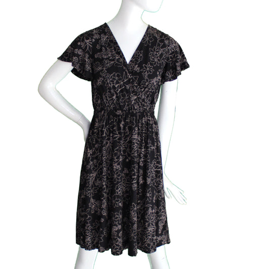 Lands End Women Size XXS (00-0) Petite Flutter Sleeve Surplice Dress, Black