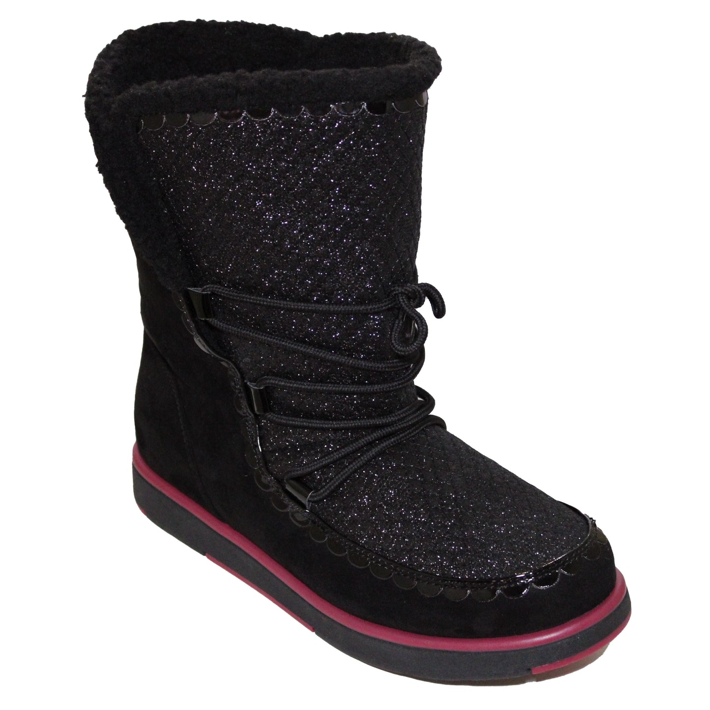 Lands End Girl's Size US 7, Fleece Lined Cozy Boots, Black Glitter New without Box