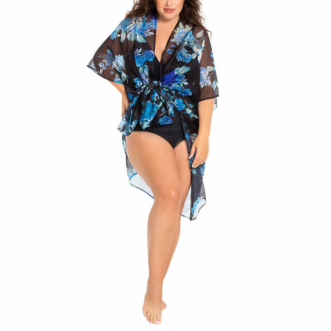 Cyn & Luca Women's Size X-Large (14) Swimsuit & Cover Up, Black & Floral