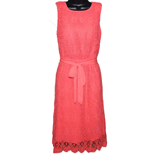 Lands End Women Size 4 Petite, Sleeveless Lace Column Dress, Coral Bliss