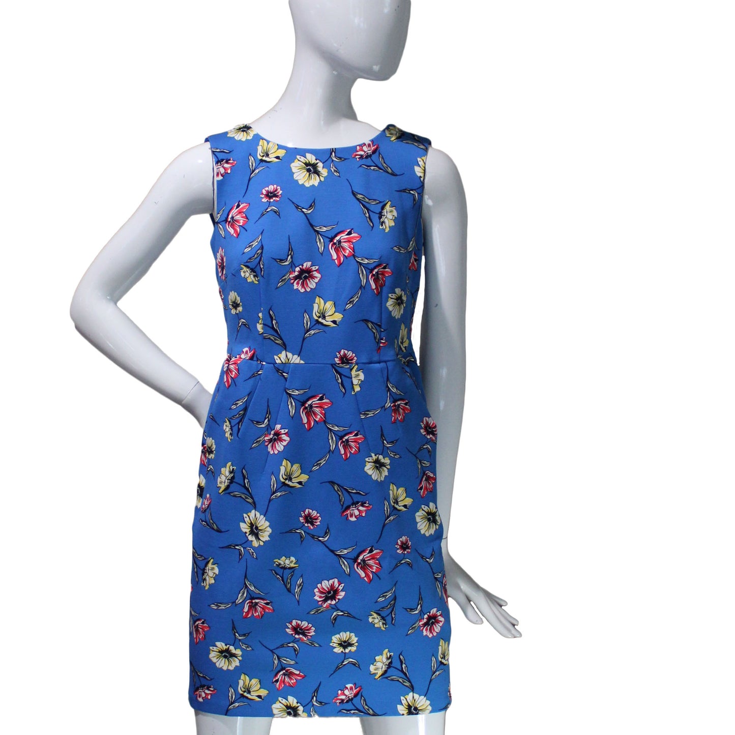 Lands End Women's 2 Petite Sleeveless Ponte Sheath Dress, Blue Floral