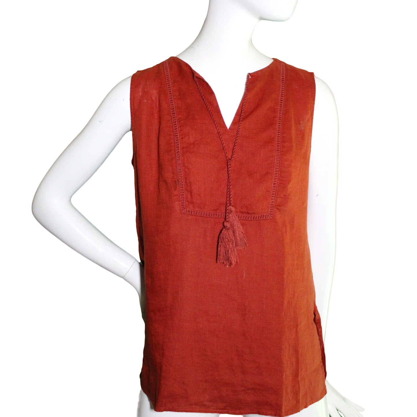 Lands End Women Size 6 Petite Sleeveless Linen Tunic Blouse, Vintage Cinnamon