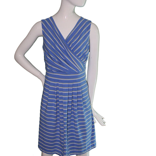 Lands End Women XXS (00-0) Petite Sleeveless Fit & Flare Dress, Blue Stripe