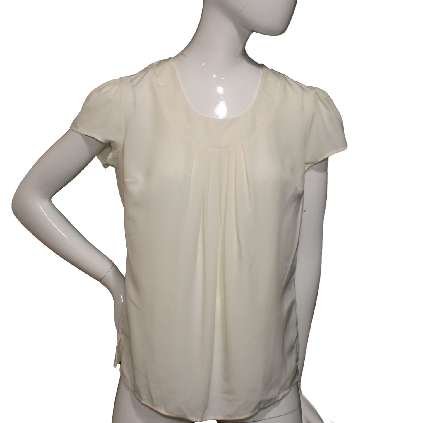 Lands' End Women Size 0 Petite Short Sleeve Pleated Blouse, Ivory