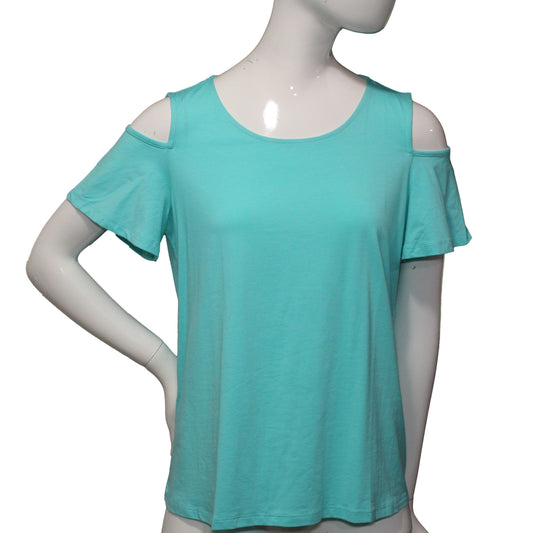 Lands' End Women Size Small 6/8 Petite, Cold Shoulder Top, Belize Aqua