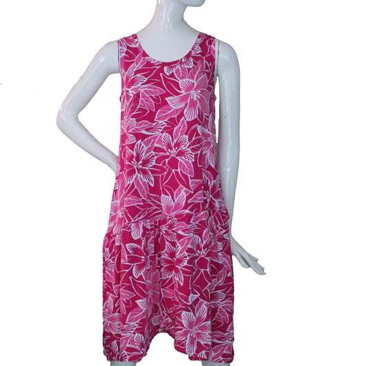 Lands End Size S (6-8) Petite Sleeveless Knit Flounce Dress, Fresh Berry Floral