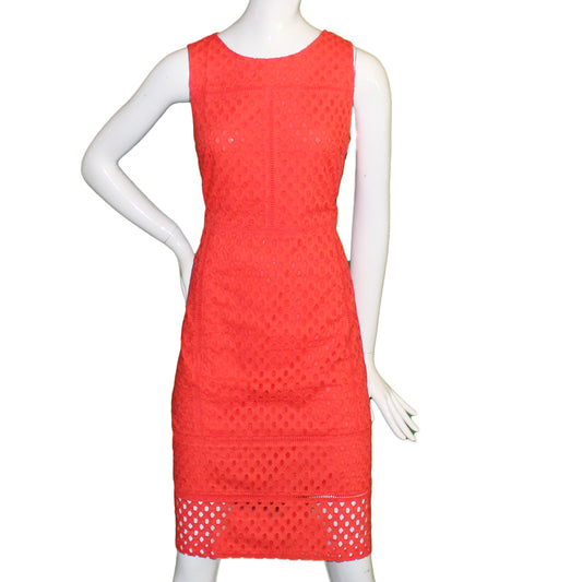 Lands End Women Size 8 Petite Sleeveless Cotton Eyelet Dress, Tangerine Zest