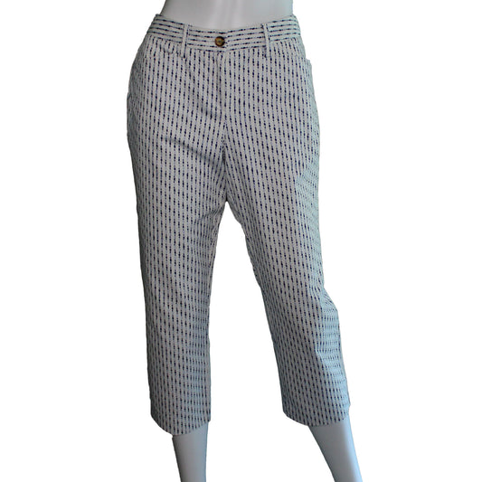 Lands' End Women's Size 4 Petite, Chino Crop Pants, Cloud Blue-White Stripes