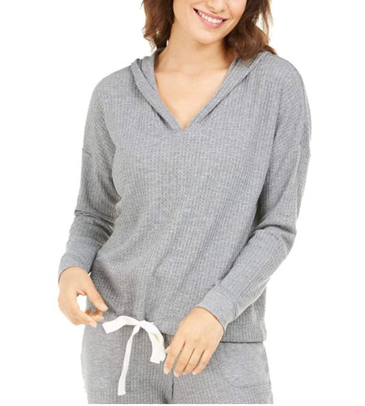 Alfani Women, Size X-Large, Thermal V-Neck Pajama Hoodie , Pewter Heather Grey