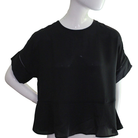 Lands End Women's Size 4 Petite Short Sleeve Peplum Top, Black