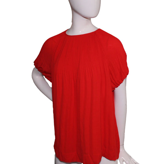 Lands' End Women Size 18 Petite, Short Sleeve Accordion Pleated Blouse, Red