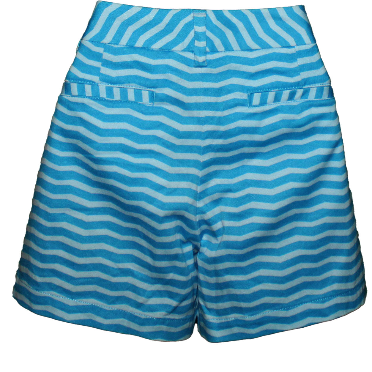 Lands End Women's Size 2 Petite, Chino Shorts 5" Inseam, Cyan Blue Chevron Print