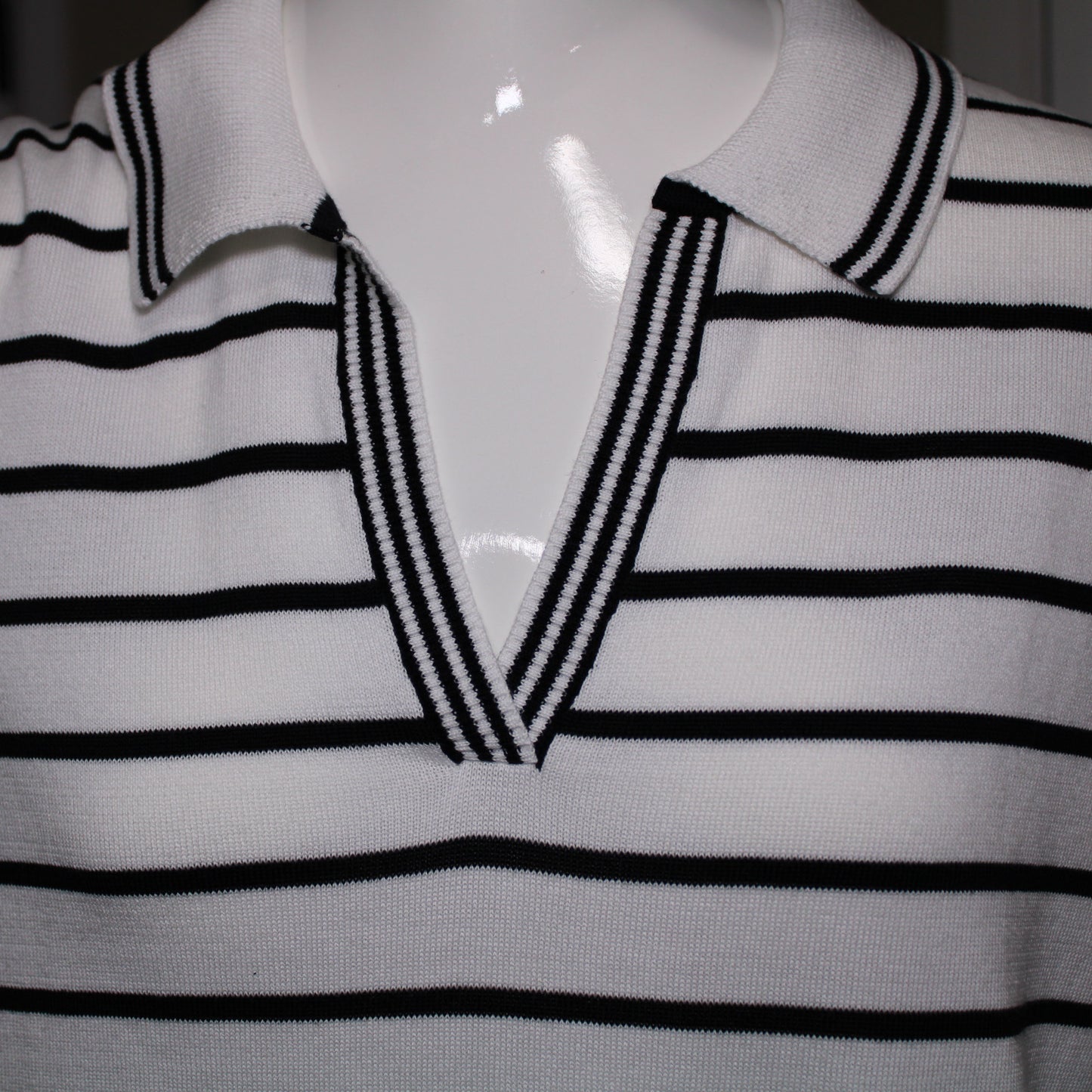 Lands' End Women's XL (18) Petite, Short Sleeve Fine Gauge Supima Polo, Stripe