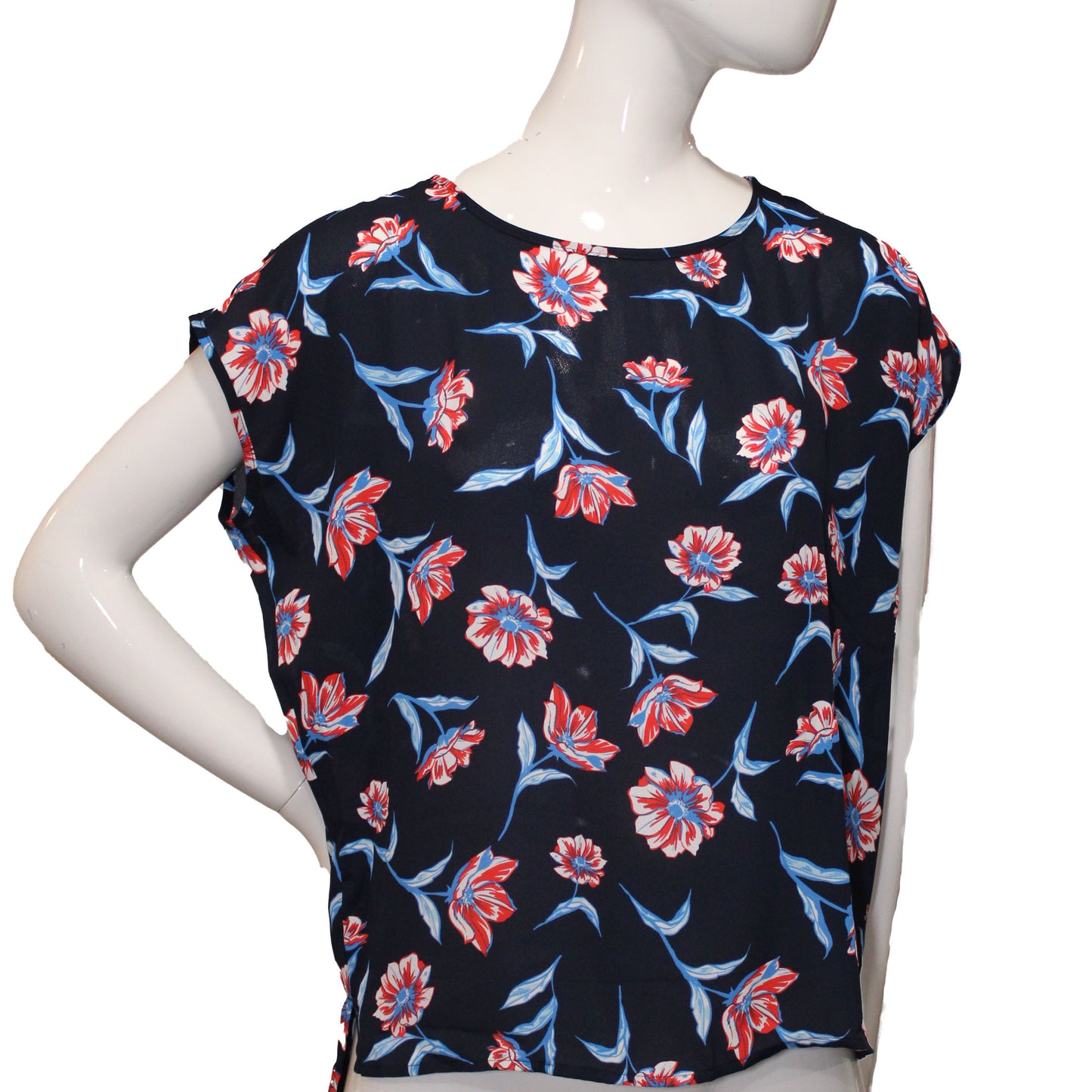 Lands' End Women Size 2 Petite, Dolman Sleeve Blouse Top, Radiant Navy Floral