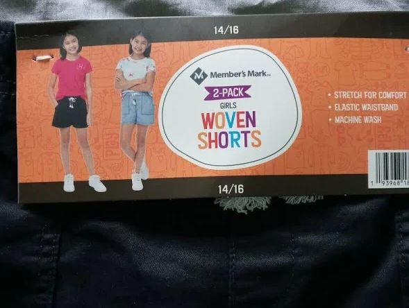 Member's Mark 2-PACK Girl's 14/16 Elastic Waist Woven Shorts, Black(1) Blue(1)