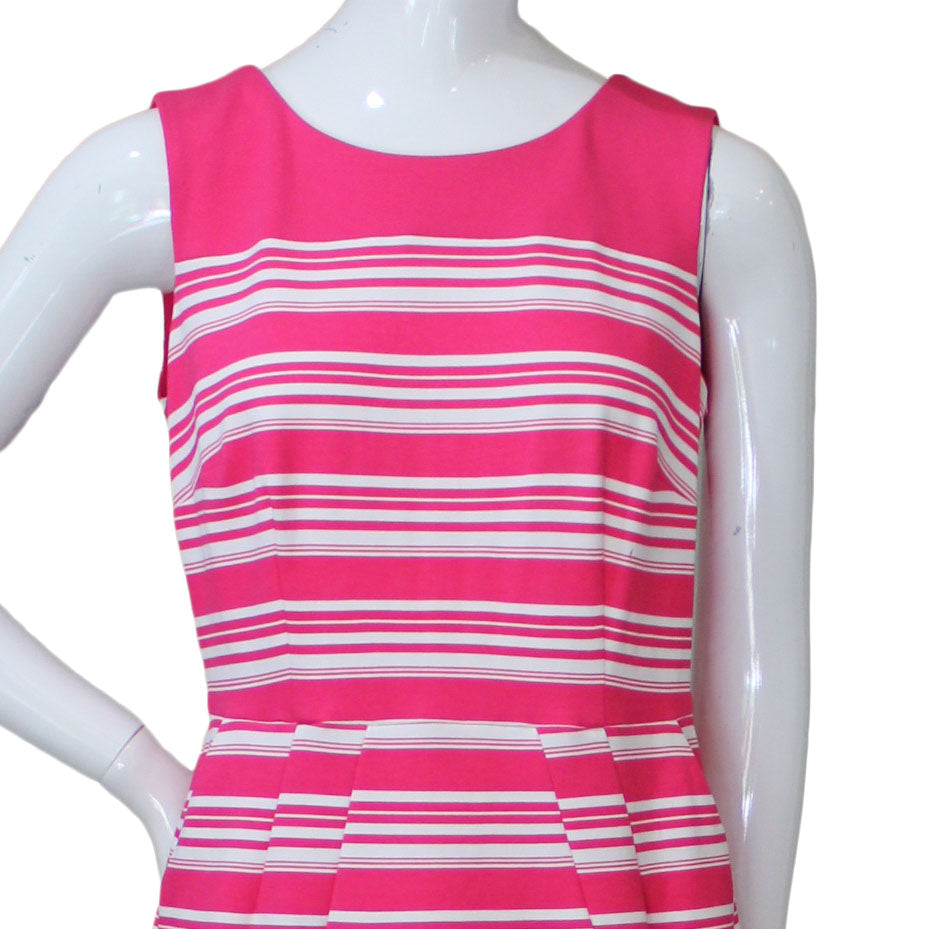 Lands End Women 4 Petite Sleeveless Ponte Sheath Dress, Hot Pink Stripe